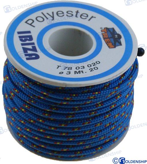 SEILSPULE POLYESTER GEFLOCHTEN IBIZA 3 MM BLAU