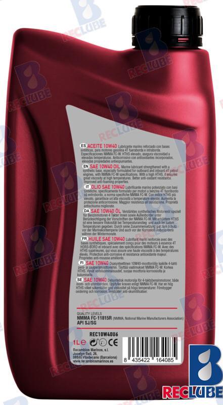 6 litri SAE 10W-40 OLIO MOTORE SINTETICO RECLUBE, 1 L (6 PEZZI)