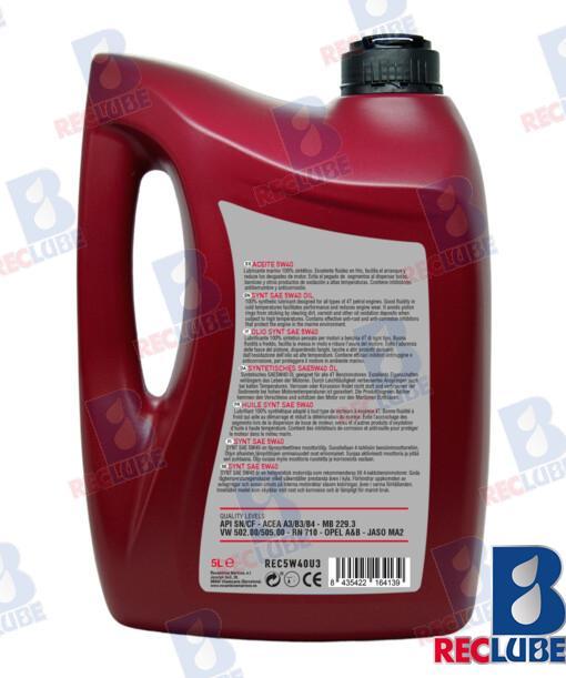 15 litres SAE 5W-40 HUILE MOTEUR, SYNTHÉTIQUE. RECLUBE (3 PIÈCES x 5 L)