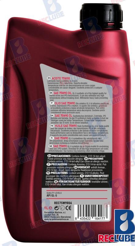 6 liters SAE 75W-90 GEAR OIL IPS, FULLY SYNTHETIC. RECLUBE, 1L (6 PIECES)