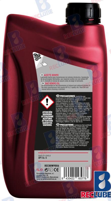 6 litri SAE 80W-90 OLIO TRASMISSIONE, INTERAMENTE SINTETICO. RECLUBE, 1 L (6 PEZZI)